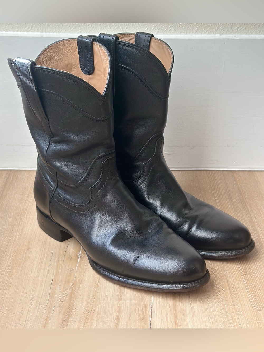 Tecovas The Earl Black Calfskin Roper Boots Mens 9.5D Handcrafted Cowboy Western